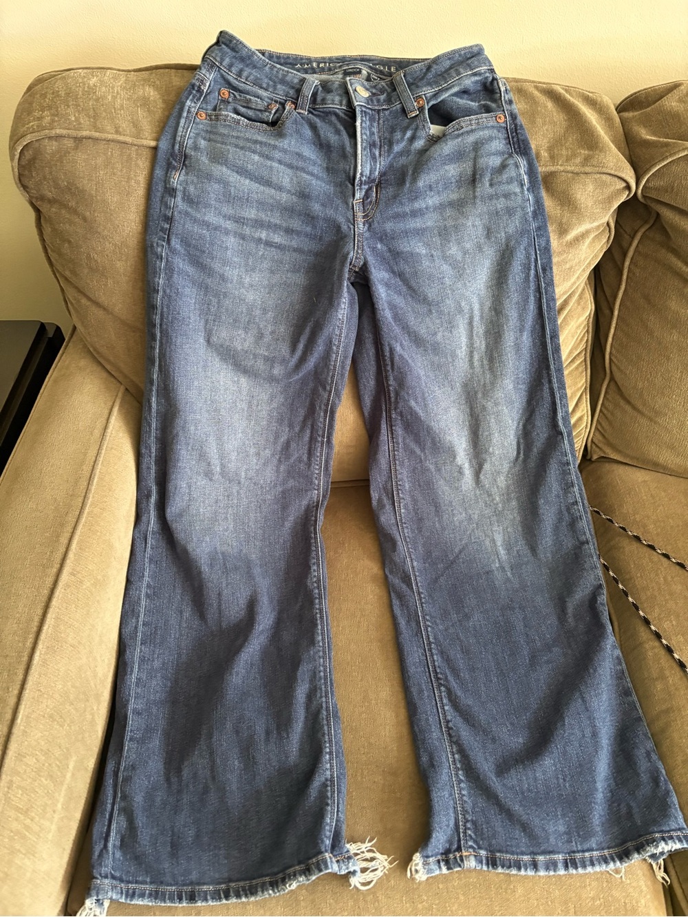 American Eagle Outfitters Dark Blue Wide-Leg Denim Jeans